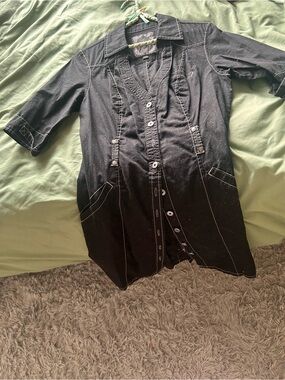Guess Black Mini Shirt Dress with Contrast Stitching